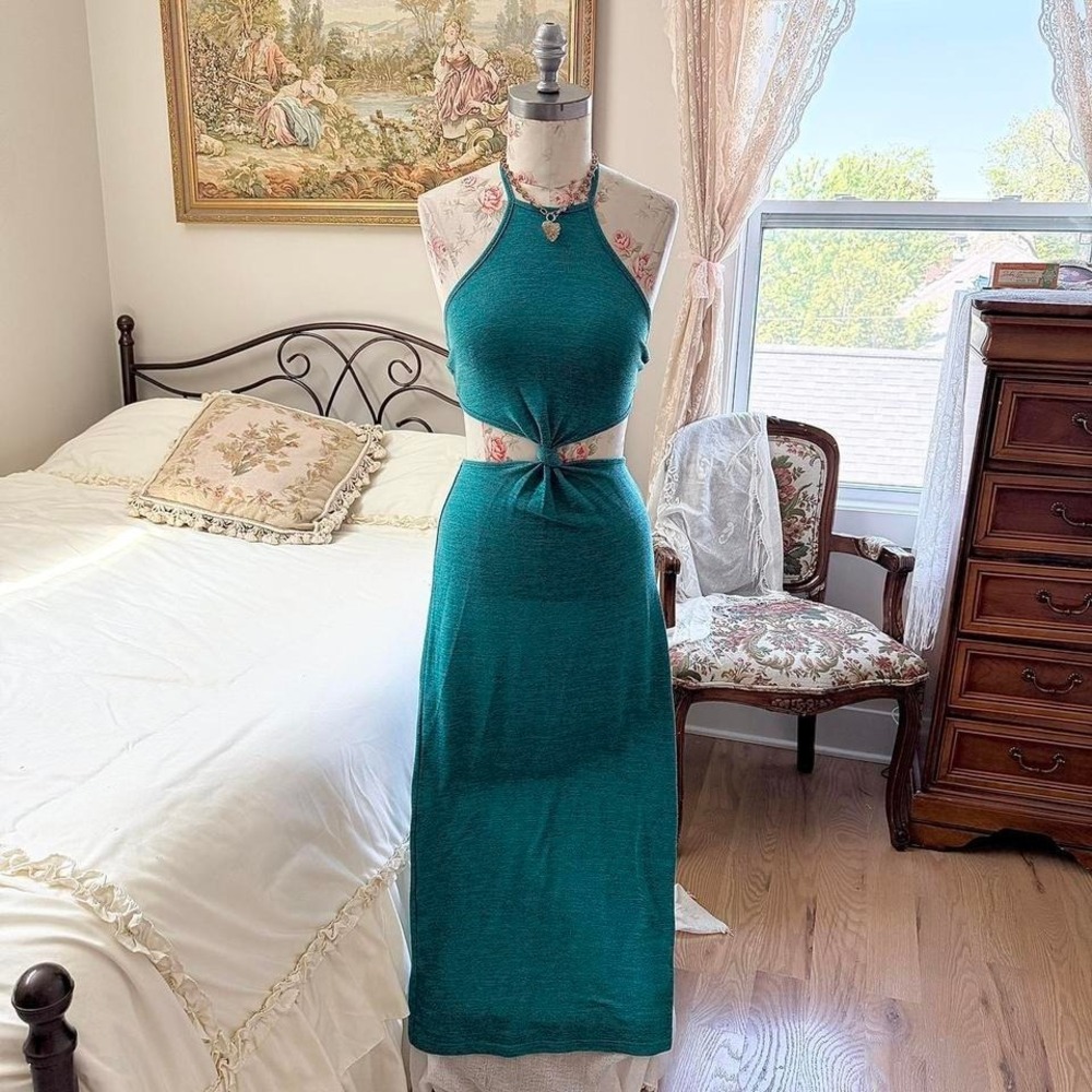 SHEIN Teal Cutout Halter Maxi Dress